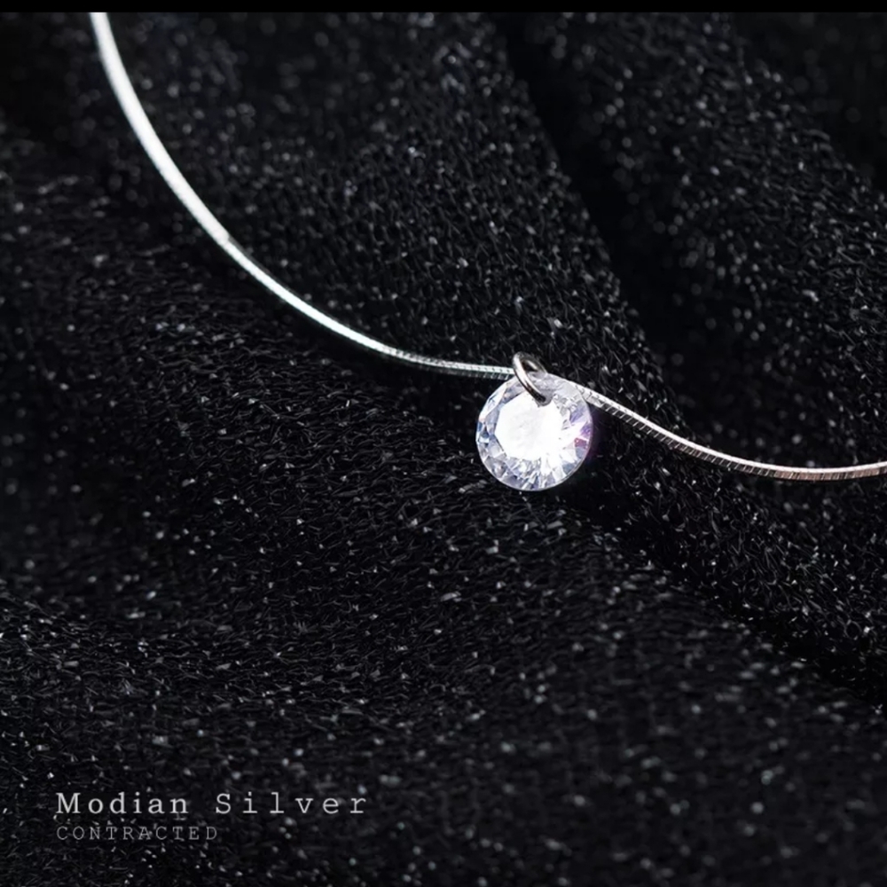 Modian Pure 925 Sterling Silver Dazzling AAA Zircon Round Pendant Necklace